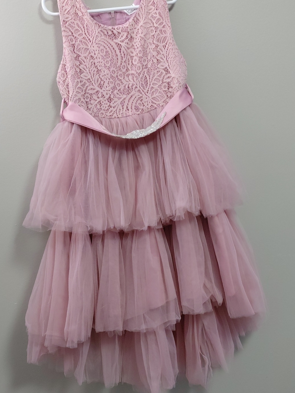 Dusty Pink Lace & Tulle Tiered Party Dress